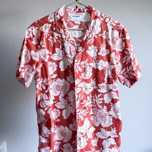 Men's Old Navy Floral Button Down Casual Shirt (Red/White)